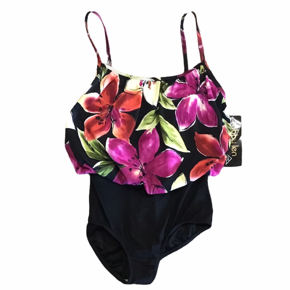 NWT Robby Len Floral Flounce Swimsuit 10